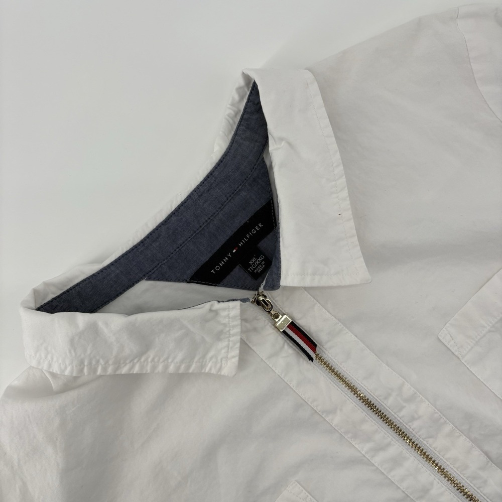 Tommy Hilfiger Shirt Top Plaid Zip Popover Roll Tab Sleeves Check Size XL White
